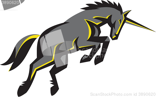 Image of Black Unicorn Horse Charging Isolated Retro