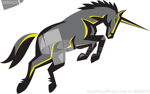 Image of Black Unicorn Horse Charging Isolated Retro