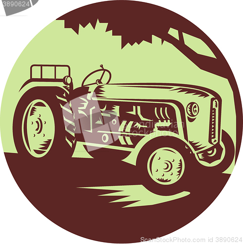 Image of Vintage Farm Tractor Circle Woodcut