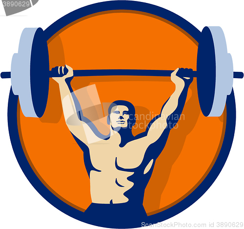 Image of Weightlifter Lifting Barbell Circle Retro