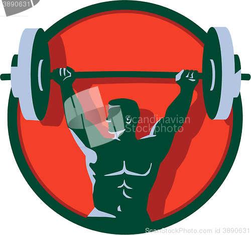 Image of Weightlifter Lifting Barbell Circle Retro