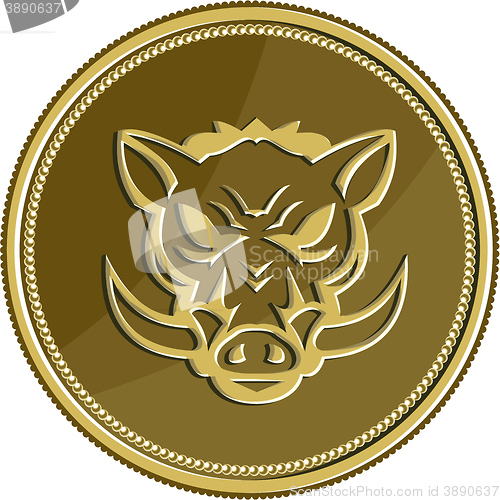 Image of Wild Hog Head Angry Gold Coin Retro