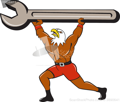 Image of American Bald Eagle Mechanic Spanner Cartoon 