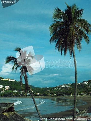 Image of view over San Juan del Sur Bay beach with  trees Nicaragua Pacif