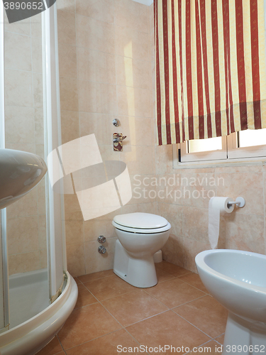 Image of bathroom two star hotel Milan Italy with bidet    