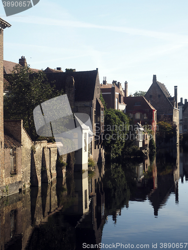Image of medieval houses  canal historic Bruges Belgium Europe