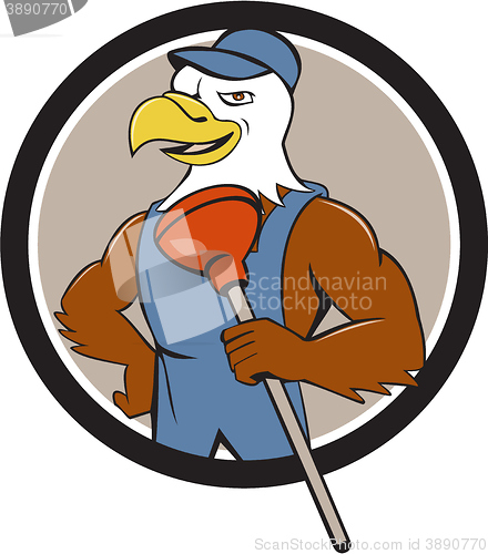 Image of Bald Eagle Plumber Plunger Circle Cartoon