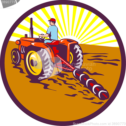 Image of Farmer On Tractor Circle Retro