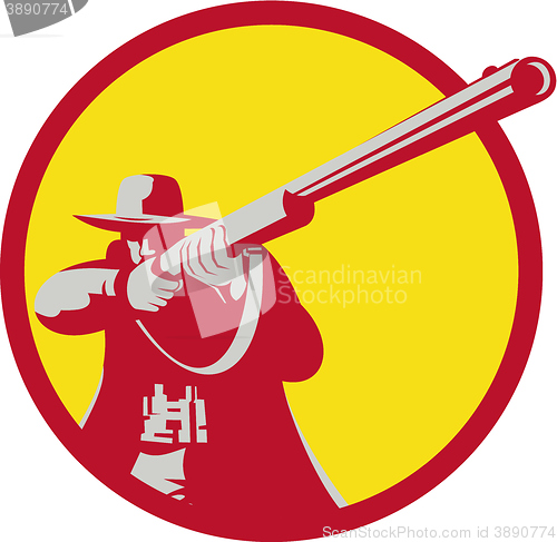 Image of Hunter Aiming Shotgun Rifle Circle Retro