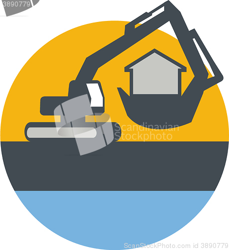 Image of Excavator Digger Handling House Circle Retro