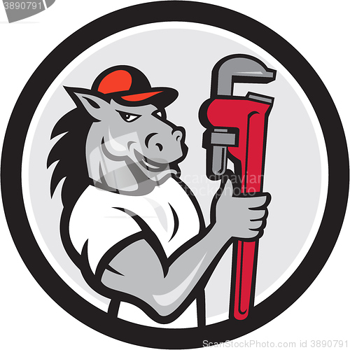 Image of Horse Plumber Monkey Wrench Circle Cartoon