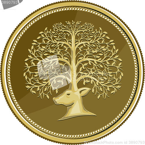 Image of Deer Head Tree Antler Gold Coin Retro