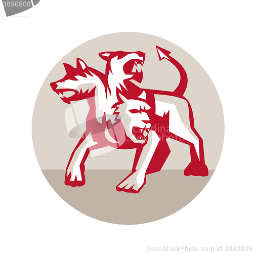 Image of Cerberus Multi-headed Dog Hellhound Circle Retro