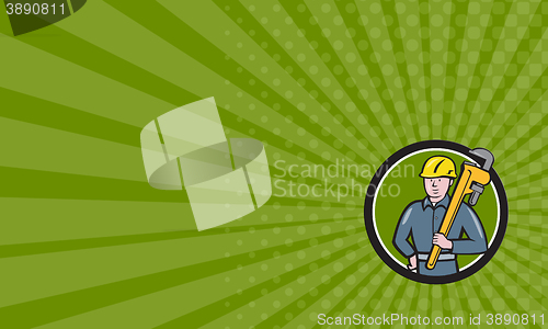 Image of Business card Plumber Holding Wrench Circle Cartoon