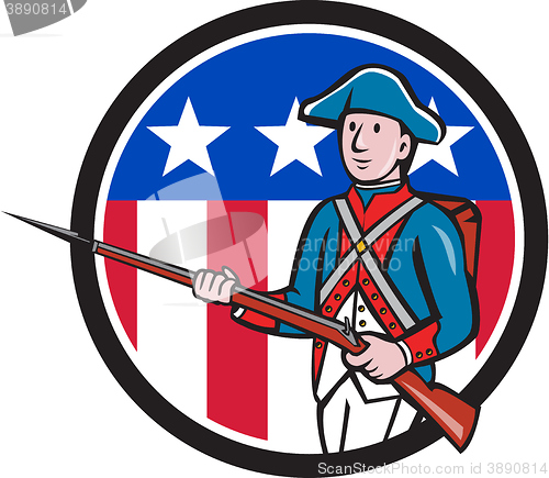 Image of American Revolutionary Soldier USA Flag Circle Cartoon