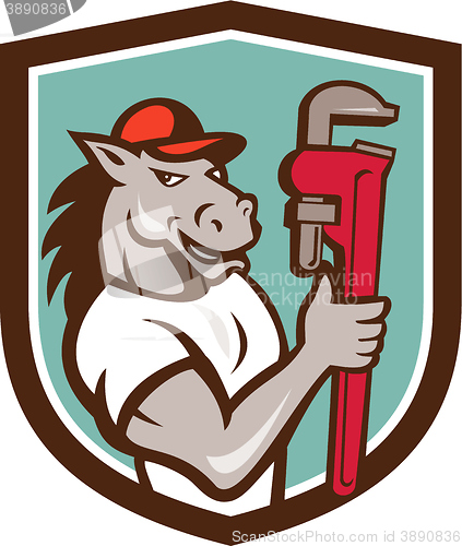 Image of Horse Plumber  Monkey Wrench Crest Cartoon