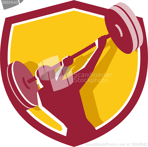 Image of Weightlifter Swinging Barbell Rear Crest Retro