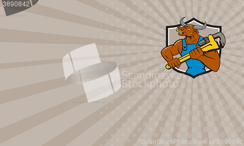 Image of Business card Minotaur Bull Plumber Wrench Crest Cartoon