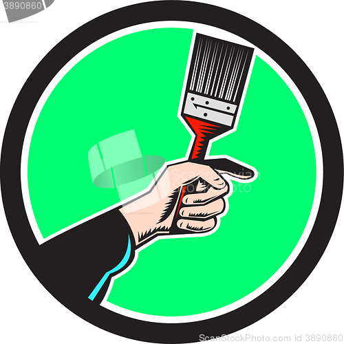 Image of Painter Hand Holding Paintbrush Circle Retro