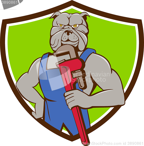 Image of Bulldog Plumber Monkey Wrench Crest Cartoon