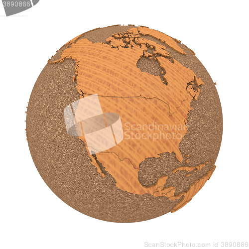 Image of North America on wooden planet Earth