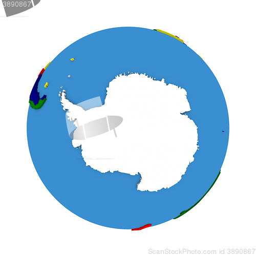 Image of Antractica on political model of Earth