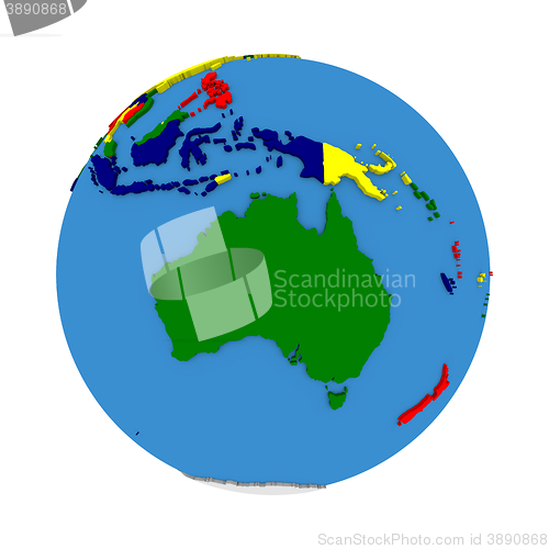 Image of Australia on political model of Earth