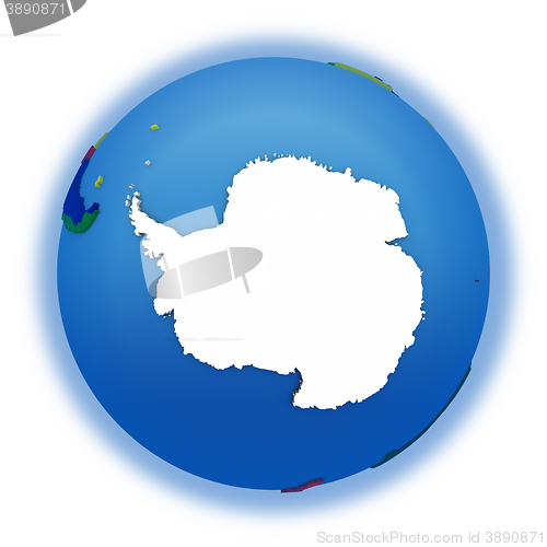 Image of Antractica on political model of Earth