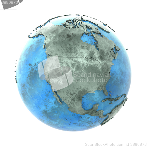 Image of North America on marble planet Earth