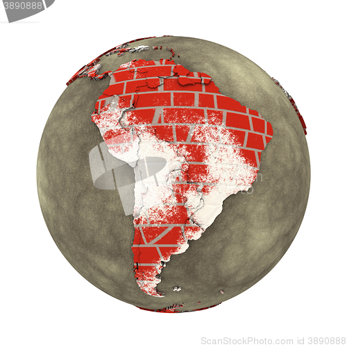 Image of South America on brick wall Earth