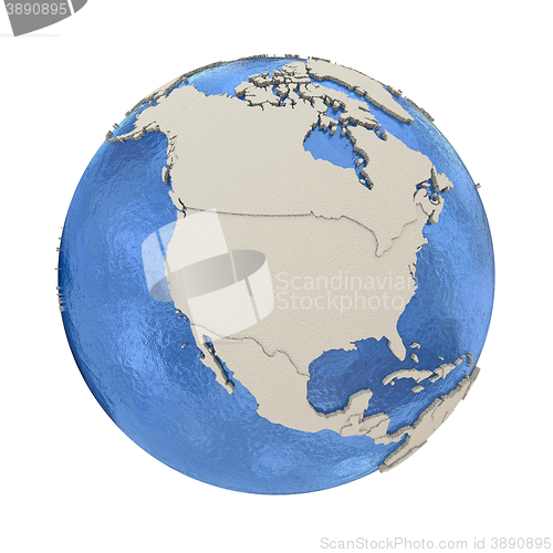 Image of North America on model of planet Earth