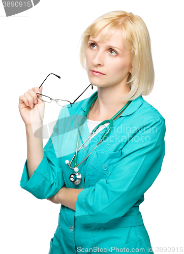 Image of Portrait of a woman wearing doctor uniform