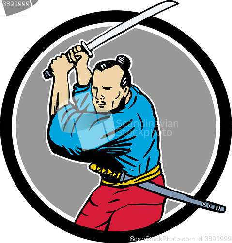 Image of Samurai Warrior Katana Sword Circle Drawing