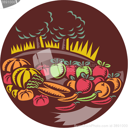 Image of Orchard Crop Harvest Circle Woodcut