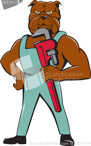 Image of Bulldog Plumber Monkey Wrench Standing Cartoon