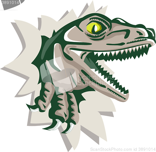 Image of Raptor Head Breaking Out Wall Retro