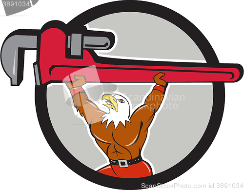 Image of Bald Eagle Plumber Monkey Wrench Circle Cartoon