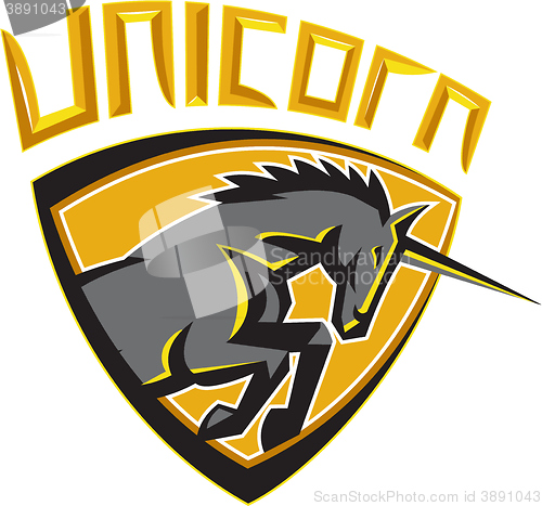 Image of Black Unicorn Horse Head Charging Crest Retro