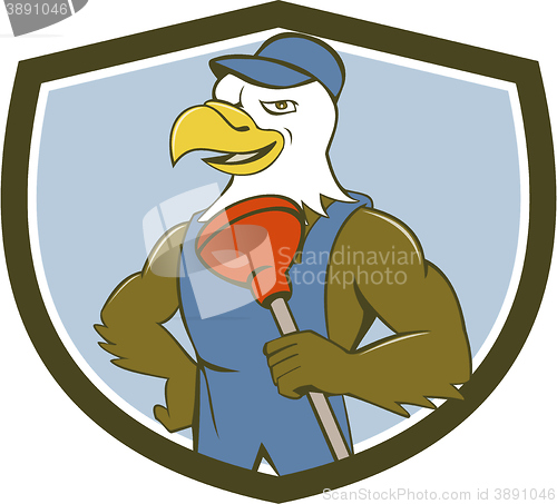 Image of Bald Eagle Plumber Plunger Crest Cartoon