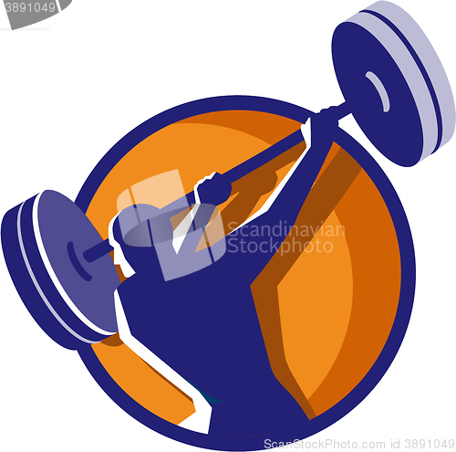 Image of Weightlifter Swinging Barbell Rear Circle Retro