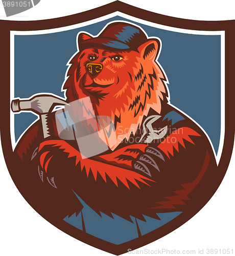 Image of Russian Bear Builder Handyman Crest Woodcut