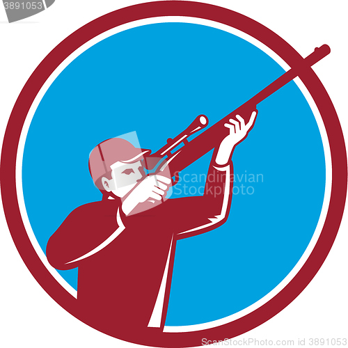 Image of Hunter Shooting Up Rifle Circle Retro