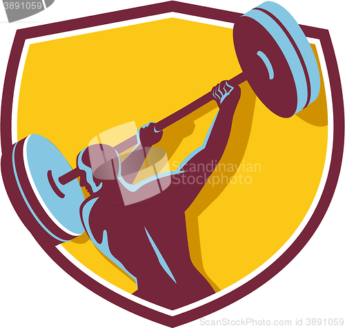 Image of Weightlifter Swinging Barbell Rear Crest Retro