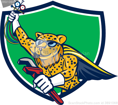 Image of Refrigeration Mechanic Leopard Superhero Crest Cartoon