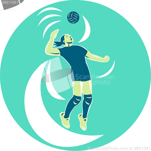 Image of Volleyball Player Spiking High Circle Retro