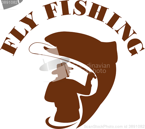 Image of Trout Fly Fishing Isolated Retro