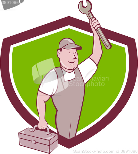 Image of Mechanic Wrench Toolbox Crest Cartoon