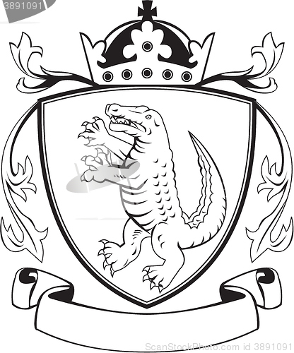 Image of Alligator Standing Coat of Arms Black and White