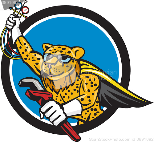 Image of Refrigeration Mechanic Leopard Superhero Circle Cartoon