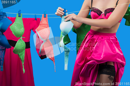 Image of pin-up girl with a basket with the laundry